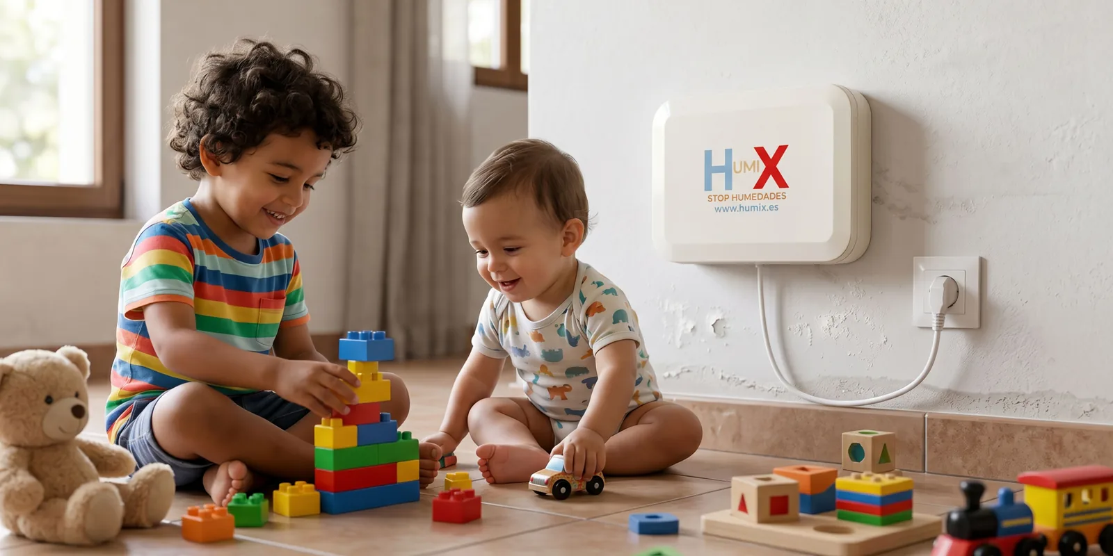 Familia en casa con el equipo HUMIX contra la humedad en Villacañas